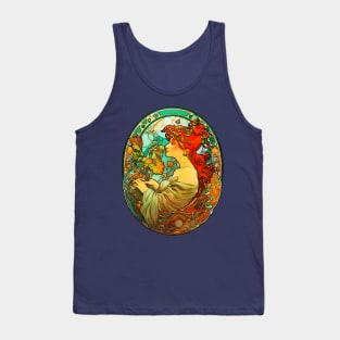 Art Nouveau Red-haired Woman Alphonse Mucha Inspired Tank Top